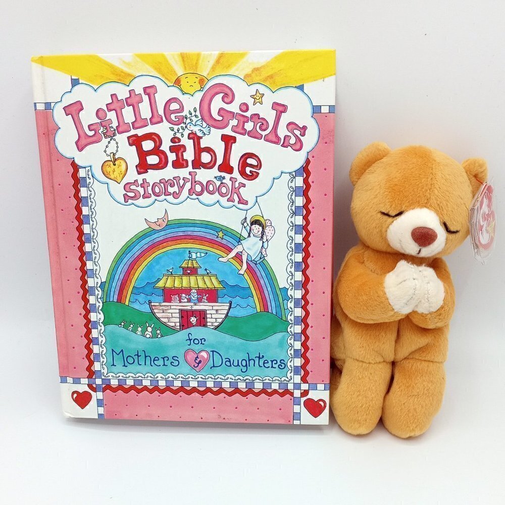 Little Girls Bible Storybook & Hope Praying Bear TY Beanie Baby - Children, Kids